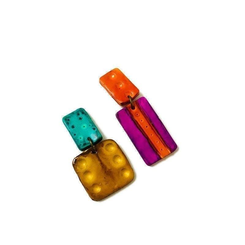 Multicolored Statement Pendant Necklace, Handmade Polymer Clay