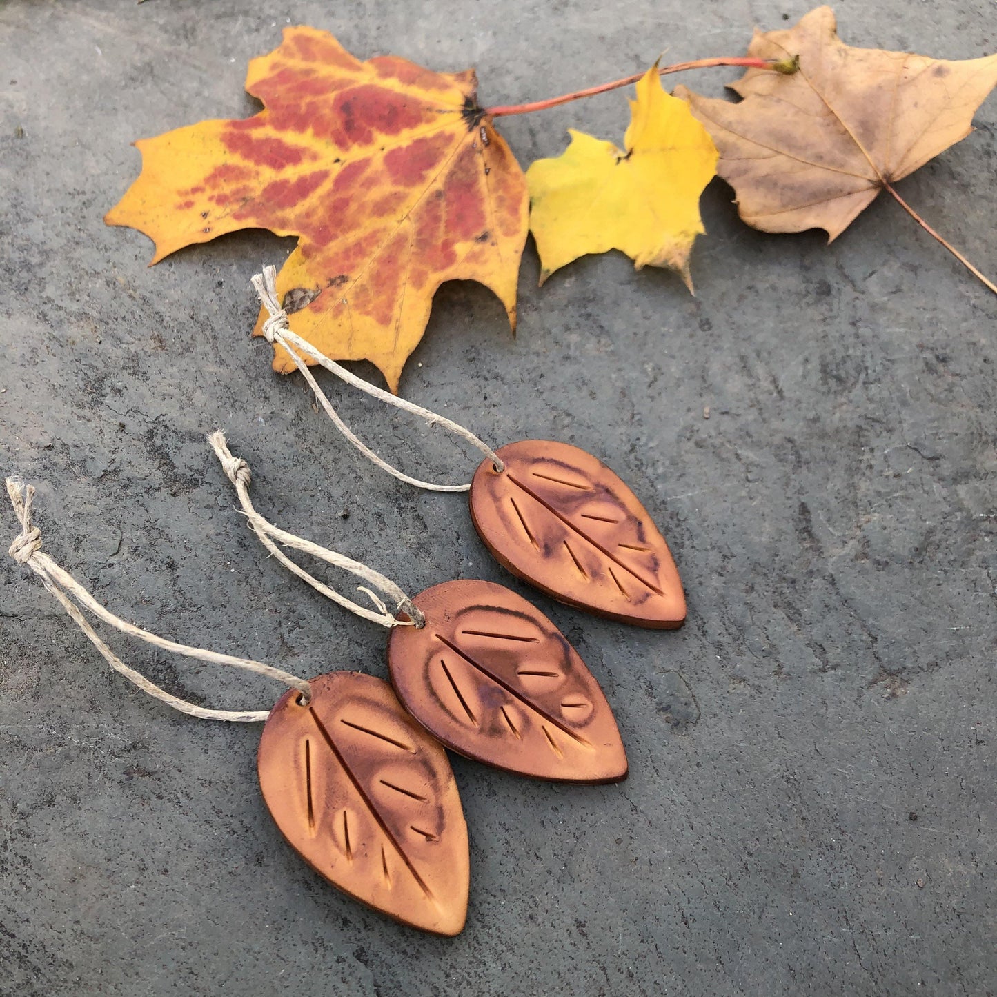 Mustard Yellow Leaf Ornaments, Rustic Fall Décor or Christmas Tree Decoration