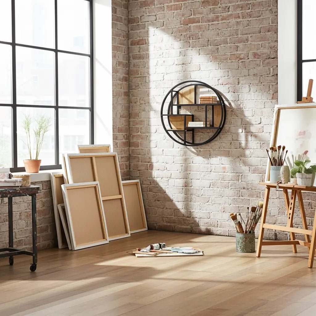 Étagère murale rond en bois de manguier et acier