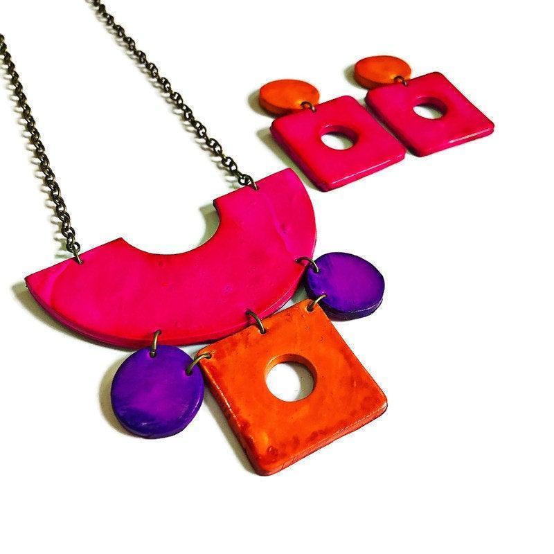 Neon Statement Jewelry Set with Matching Earrings
