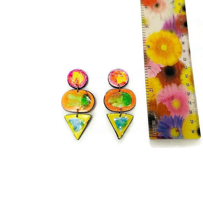 Bold Clip On Earrings in Multicolor Abstract Design