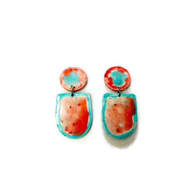 Pink & Blue Abstract Statement Earrings Handmade