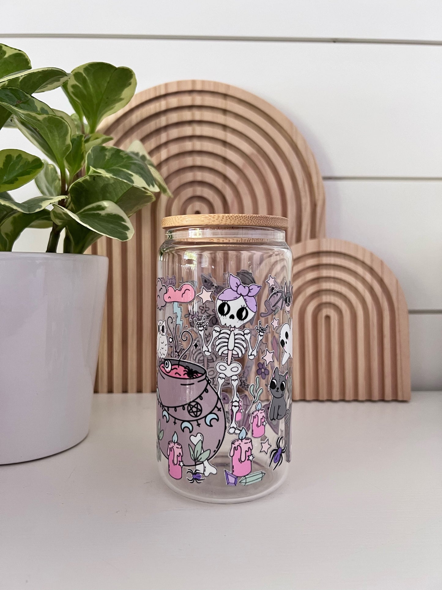 Pastel Halloween Icons Glass Cup
