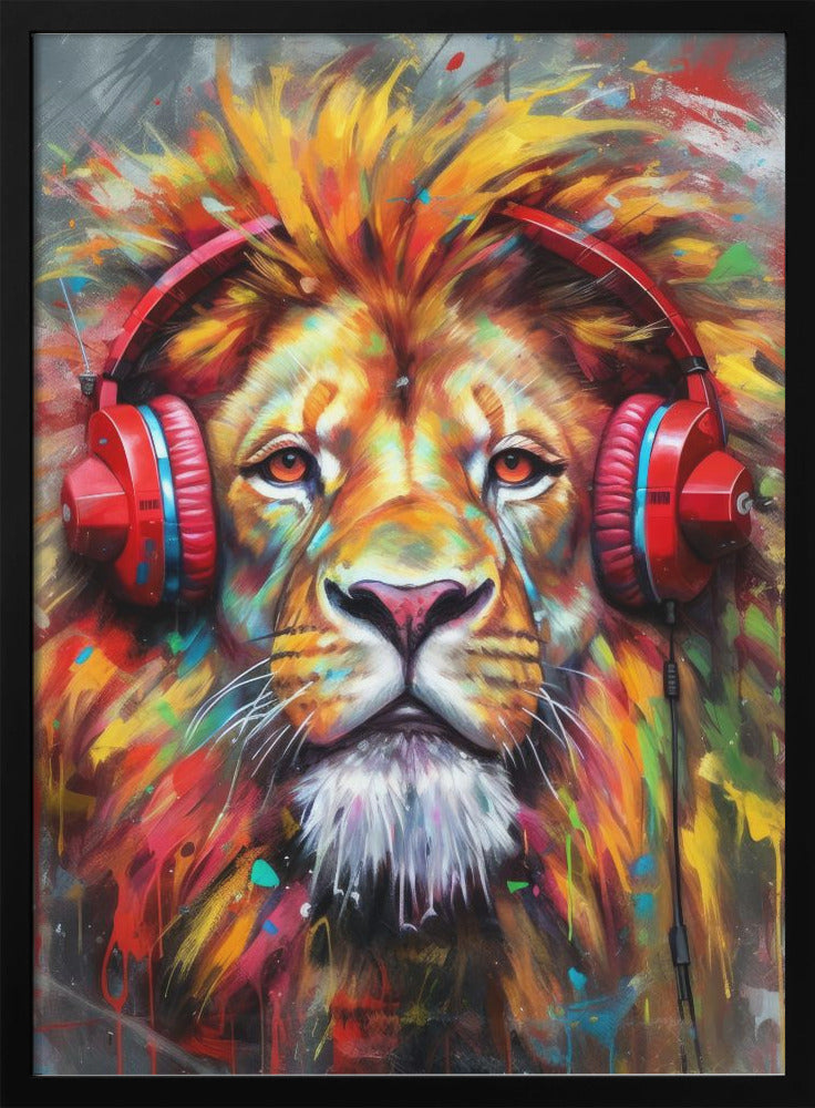 Wall art Lion With Headphones animal