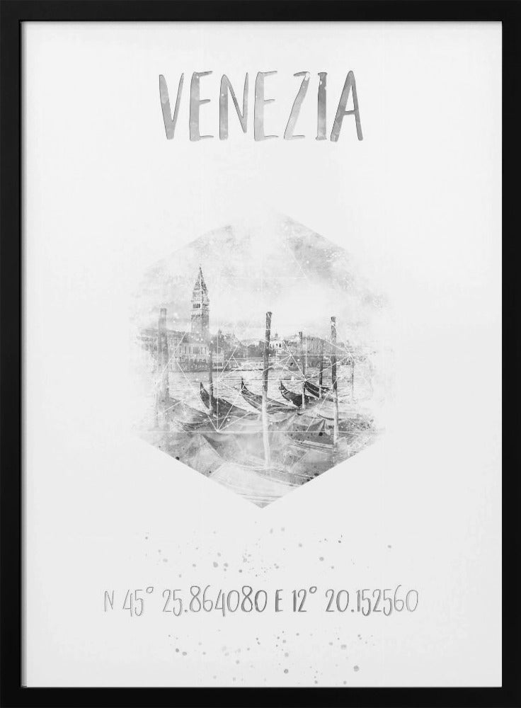 Wall art Coordinates VENICE Grand Canal | monochrome watercolor