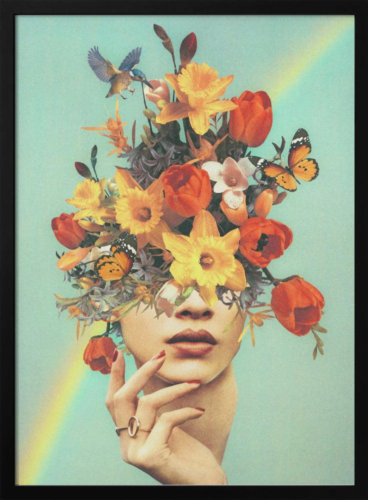 Wall art  Baby's in bloom - Rainbow, flowers, birds &amp; butterflies