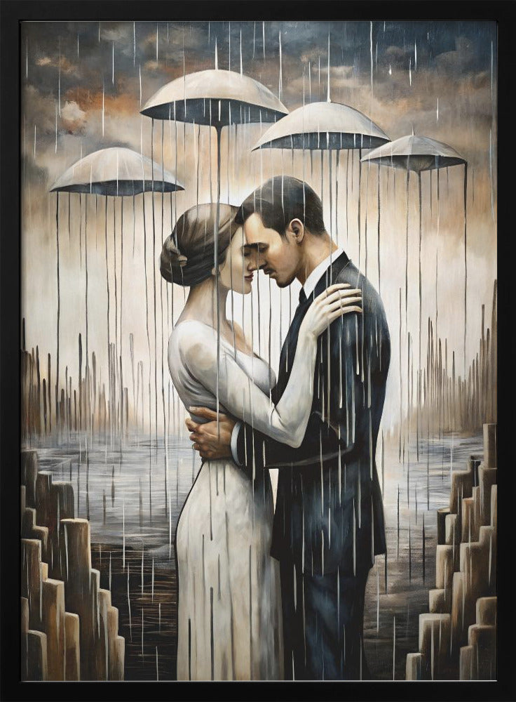 A Kiss Beneath the Floating Umbrellas-Wall Art