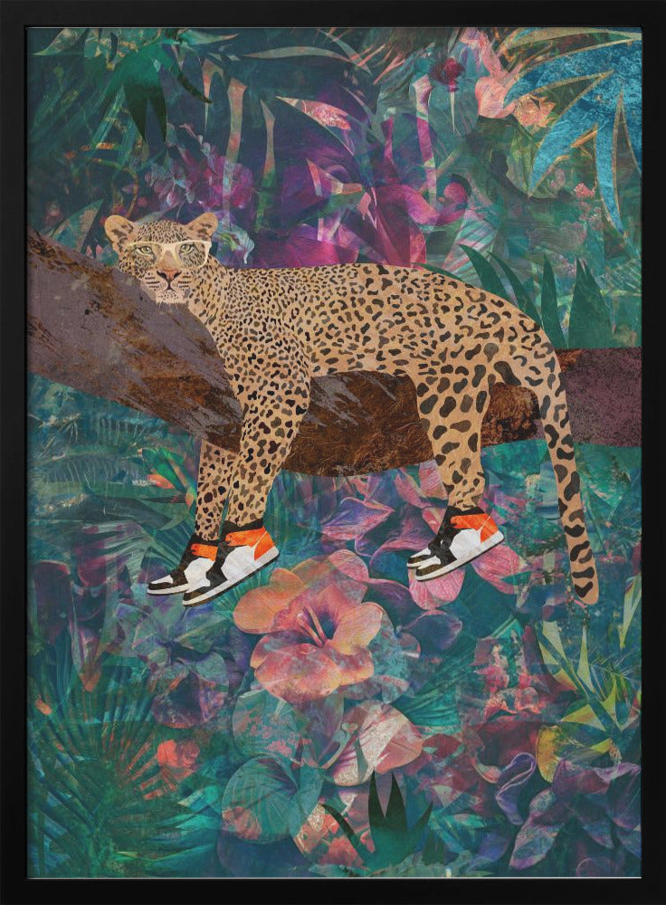 Wall art Tropical Floral Jungle - Leopard wearing shoes