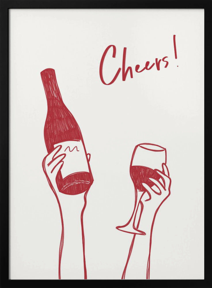 Wall art Cheers wine illustration &amp; text (black &amp; white)