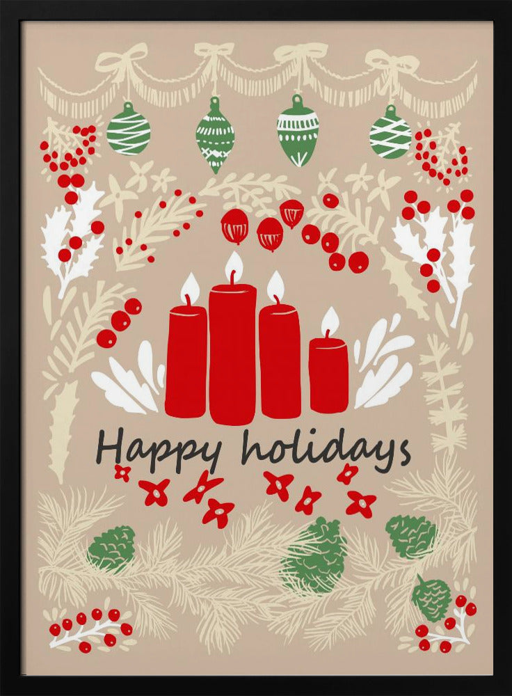 Wall art happy holidays - folk art illustration Canvas Print