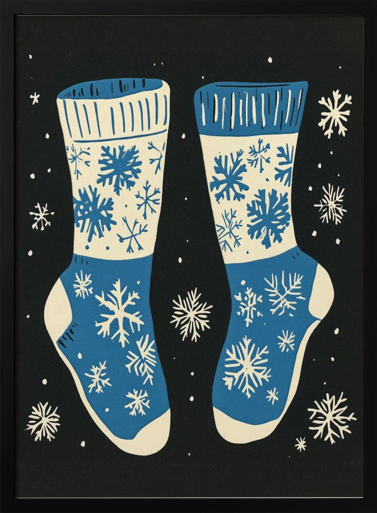 Wall art Vintage Socks Knittwear Blue On Black Canvas Print