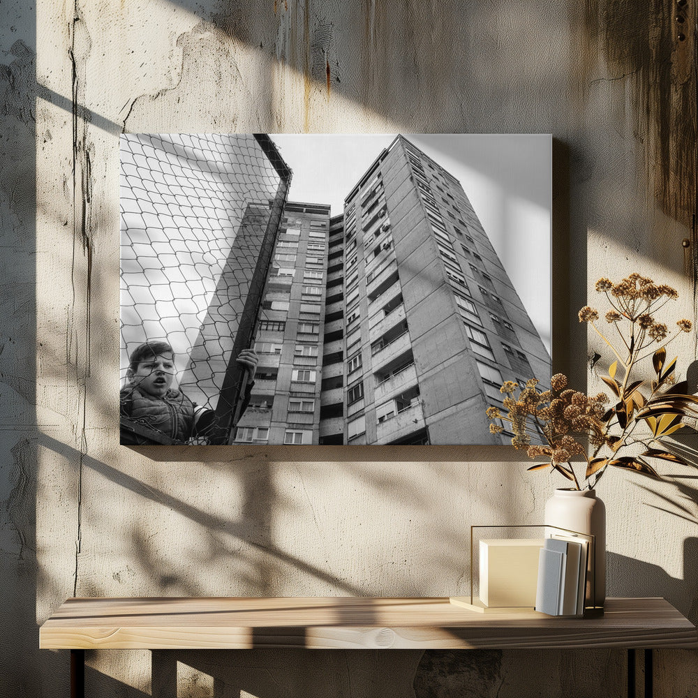 Wall art The boy behind the fence