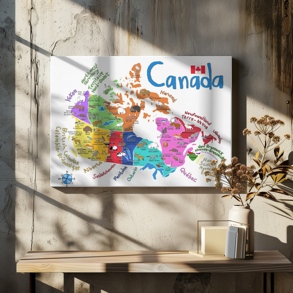 Wall art Illustrated Map of Canada with Animals by Carla Daly