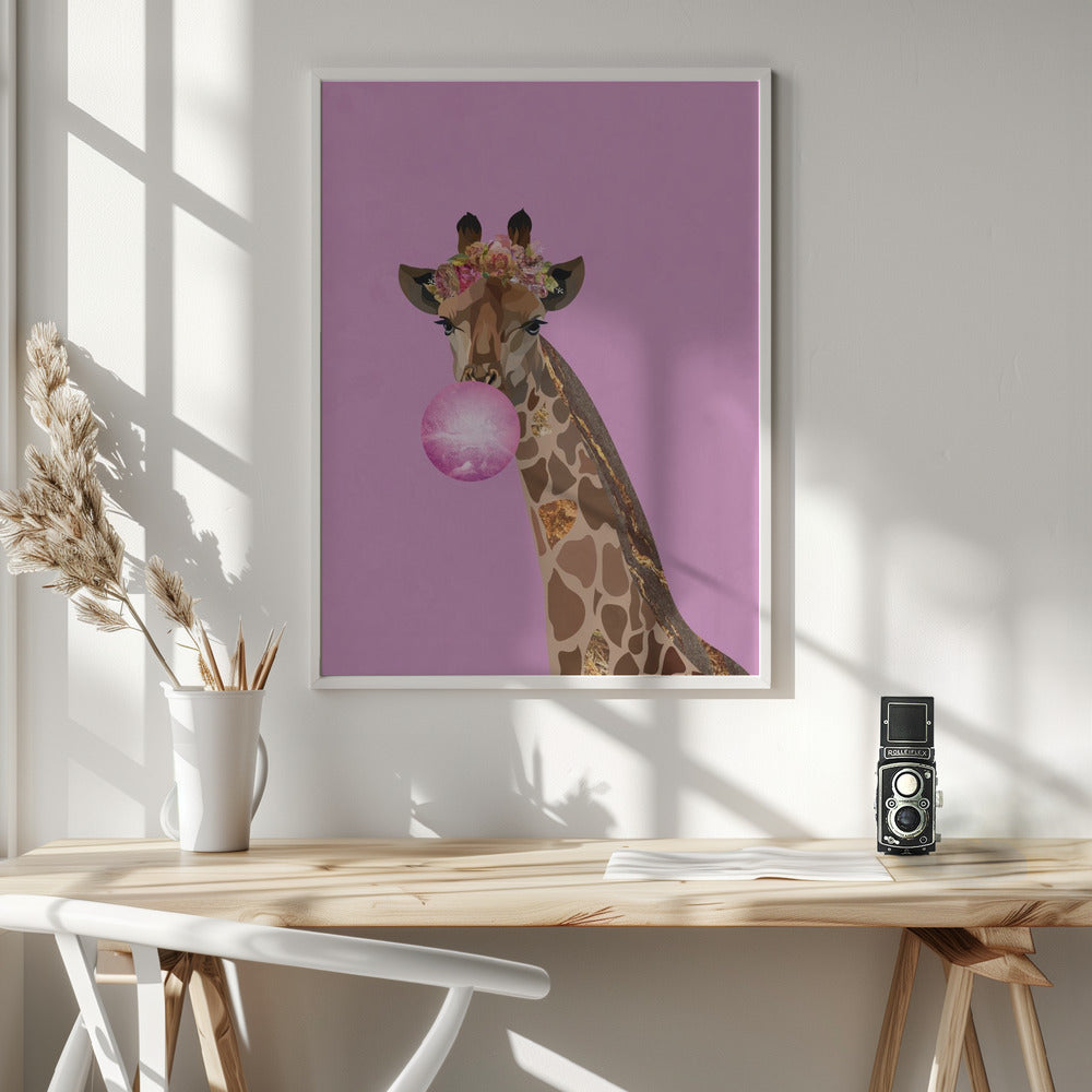 Wall art Giraffe pink bubblegum