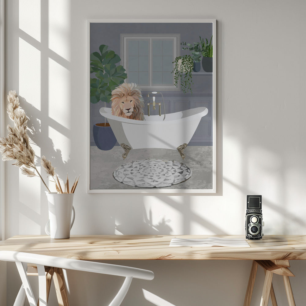 Wall Art Lion Takes A Bath Canvas Print