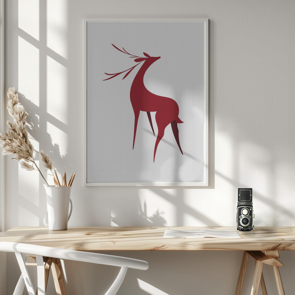 Wall art Stylized retro deer (red)