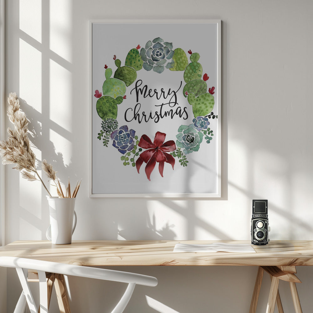 Wall art Cacti and succulent merry Christmas wreath