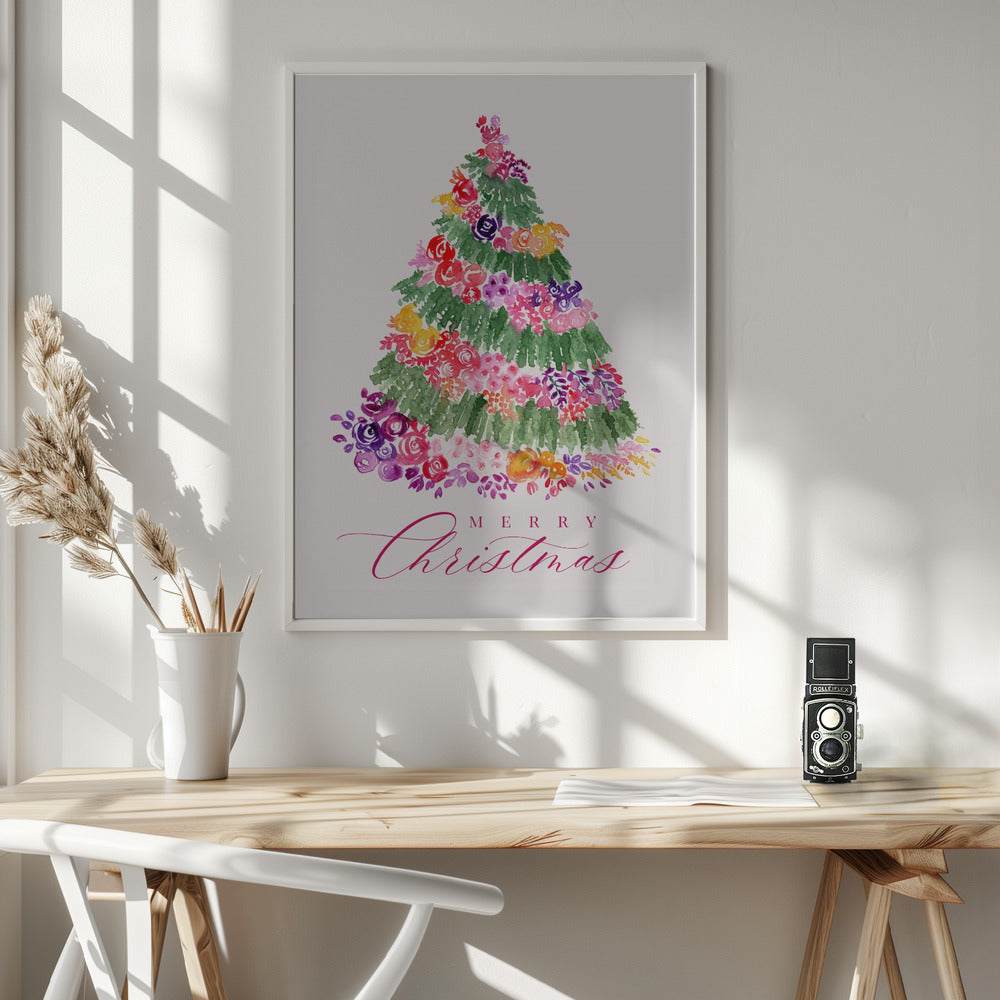 Wall art Floral Christmas tree in pink Canvas Print