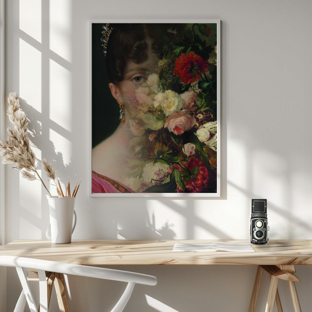 Portrait of Hortense de Beauharnais, queen of Holland with flower still life