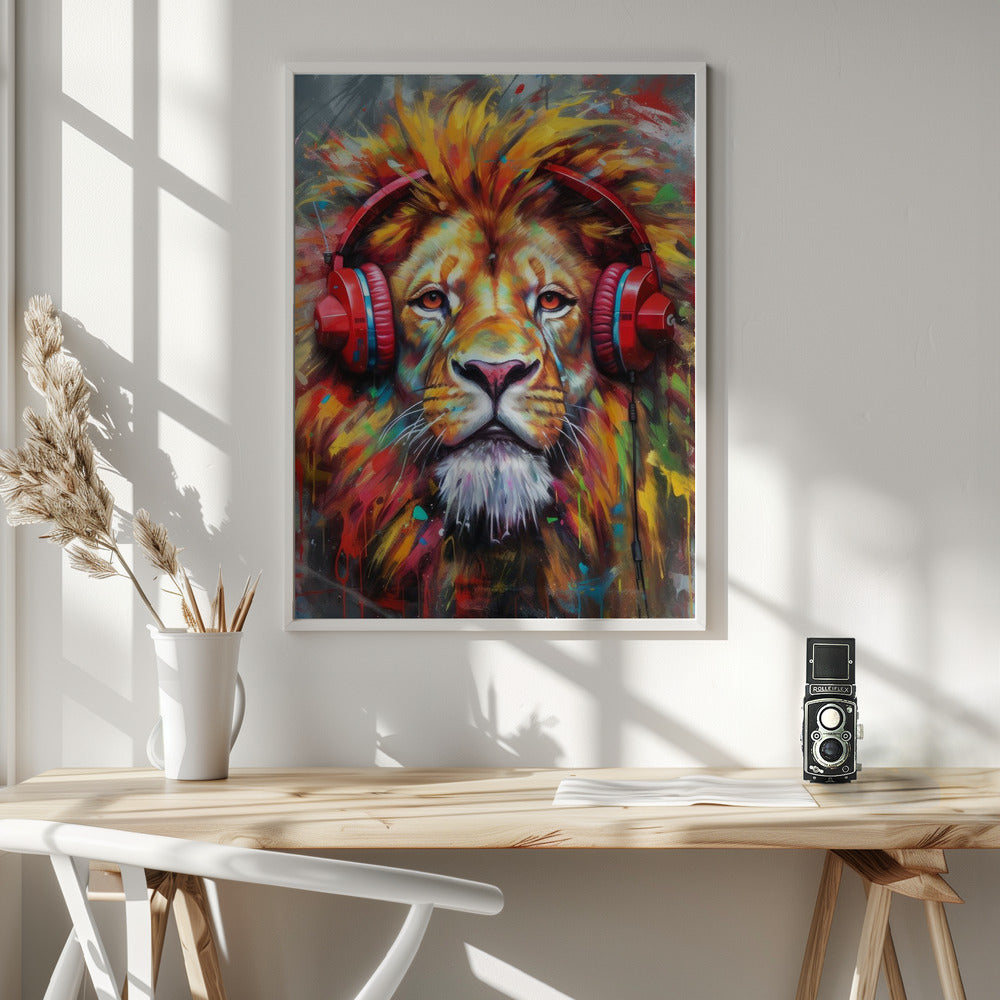 Wall art Lion With Headphones animal