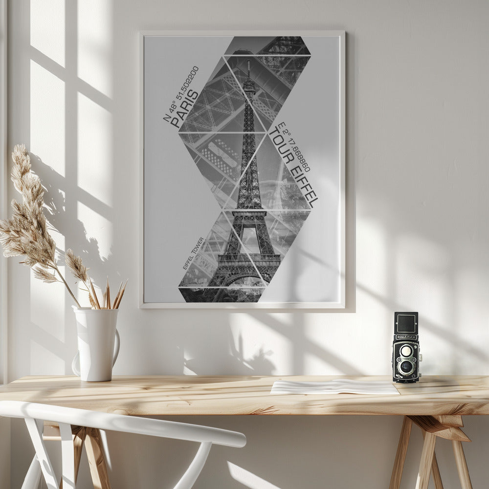 Wall art Coordinates PARIS Eiffel Tower | monochrome