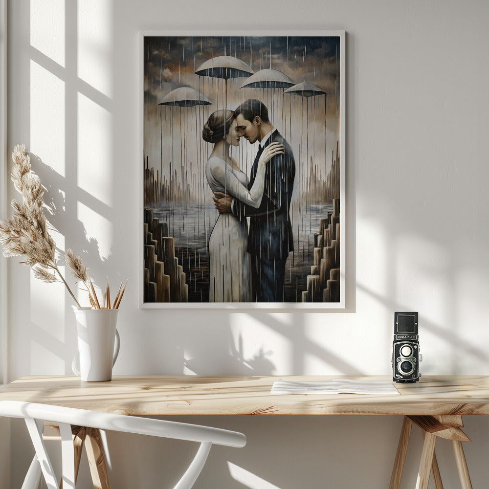 A Kiss Beneath the Floating Umbrellas-Wall Art