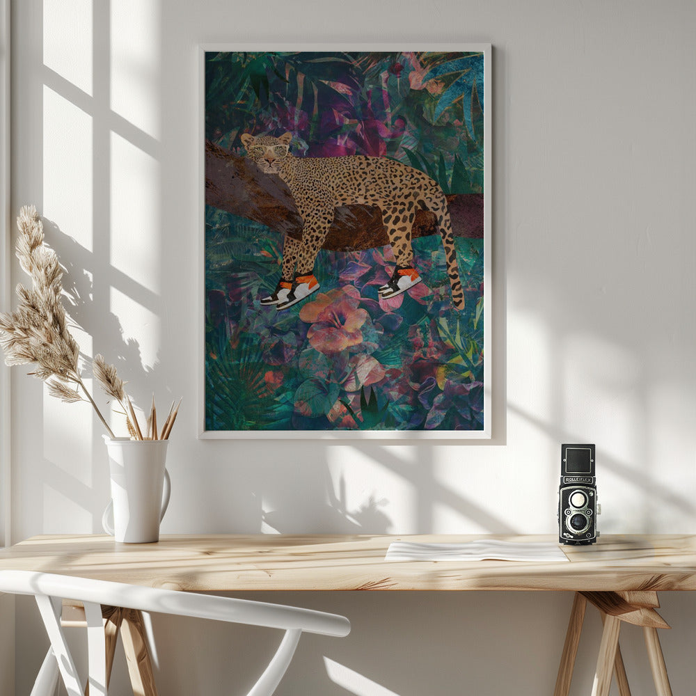 Wall art Tropical Floral Jungle - Leopard wearing shoes