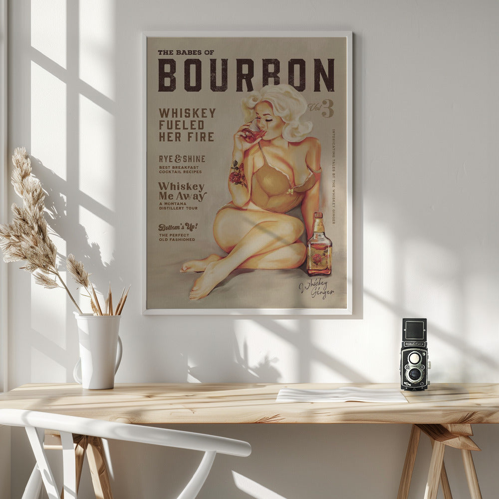 Wall art Babes of Bourbon Vol 3 Sexy Vintage Pin Up Girl Drinking Whiskey
