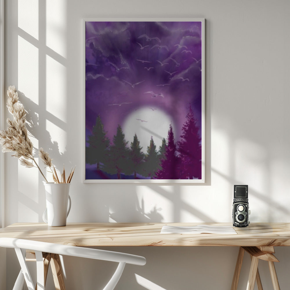 Wall art MOON IN PURPLE SKY Canvas Print
