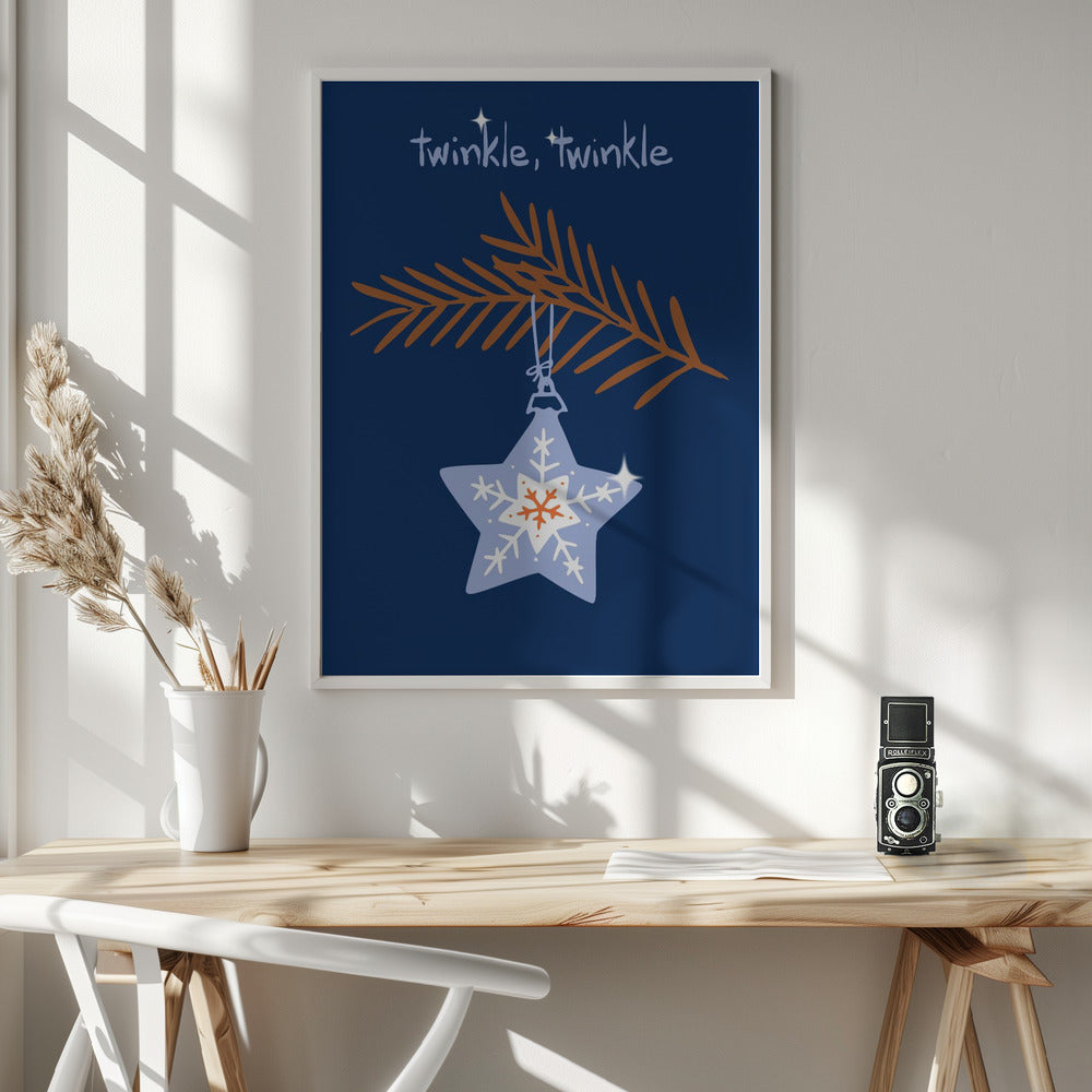 Wall art Cheerful twinkle Christmas star blue Canvas Print