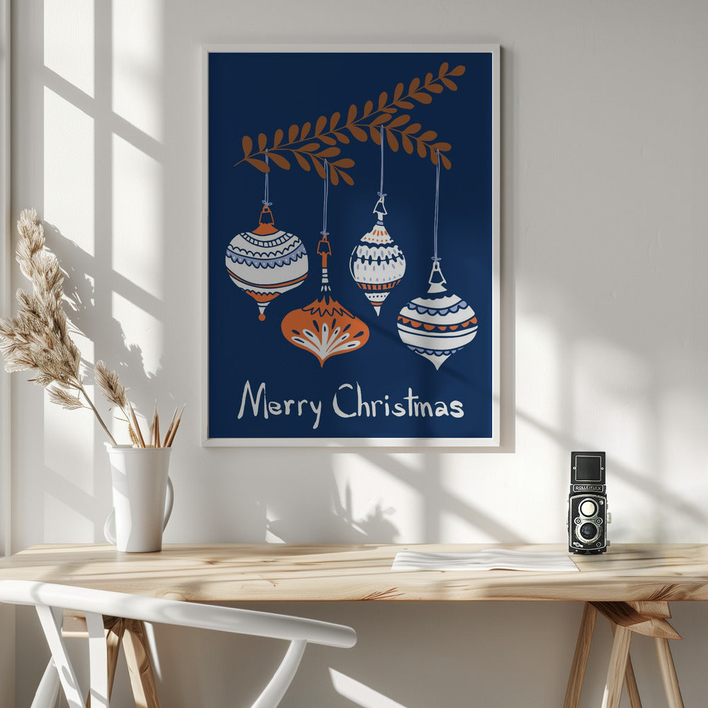 Wall art Cheerful little Christmas baubles blue Canvas Print