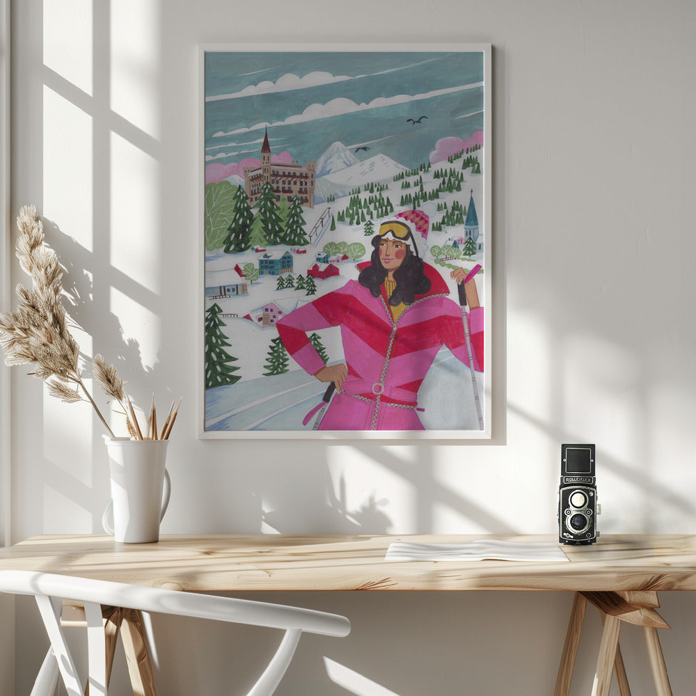 Wall art Winter Scene Woman Skiing Canvas Print