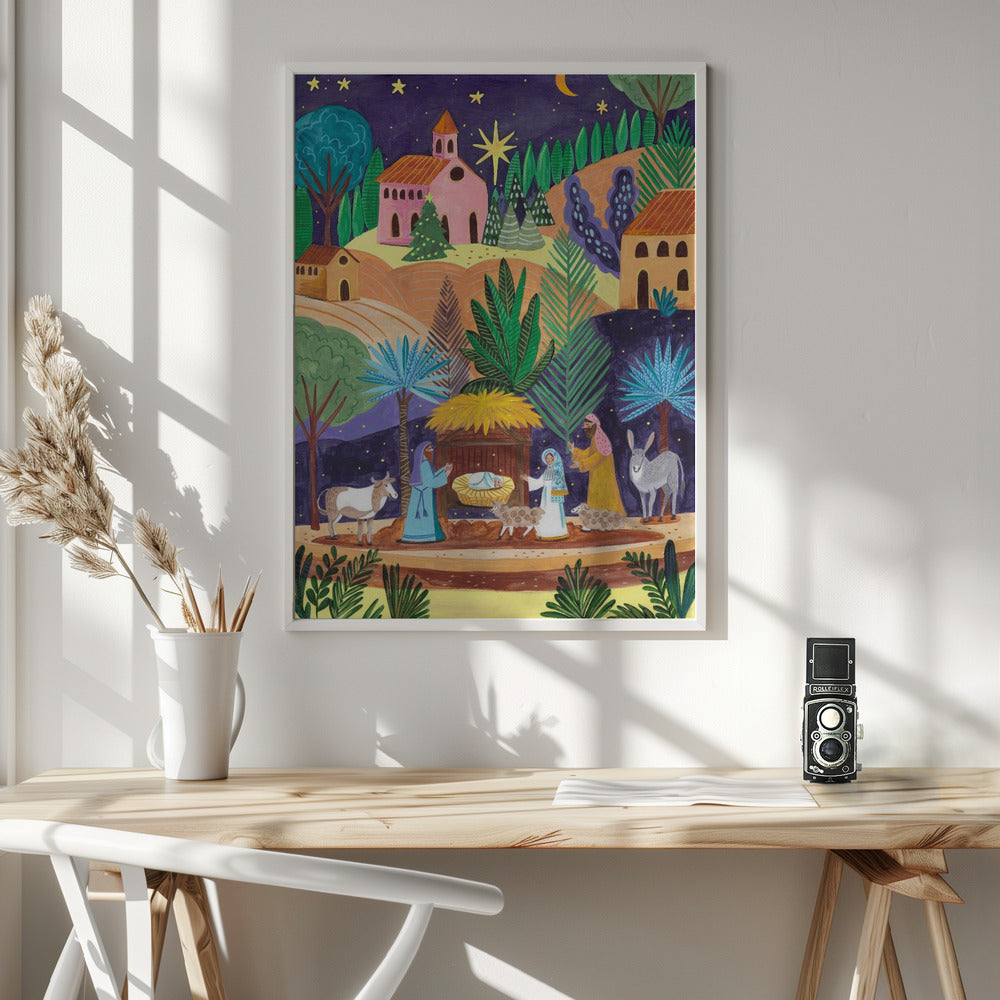 Wall art Nativity Scene starry night Canvas Print