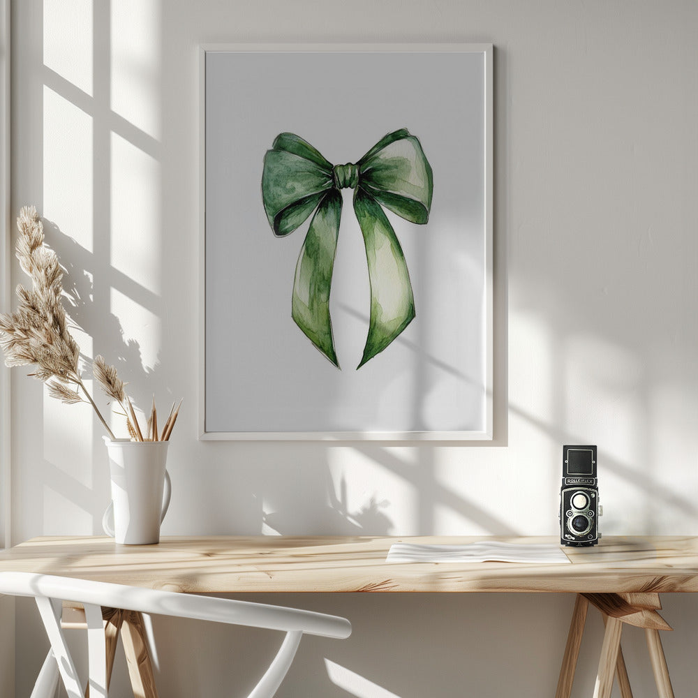 Wall Art Green Bow Water Color Canvas Print