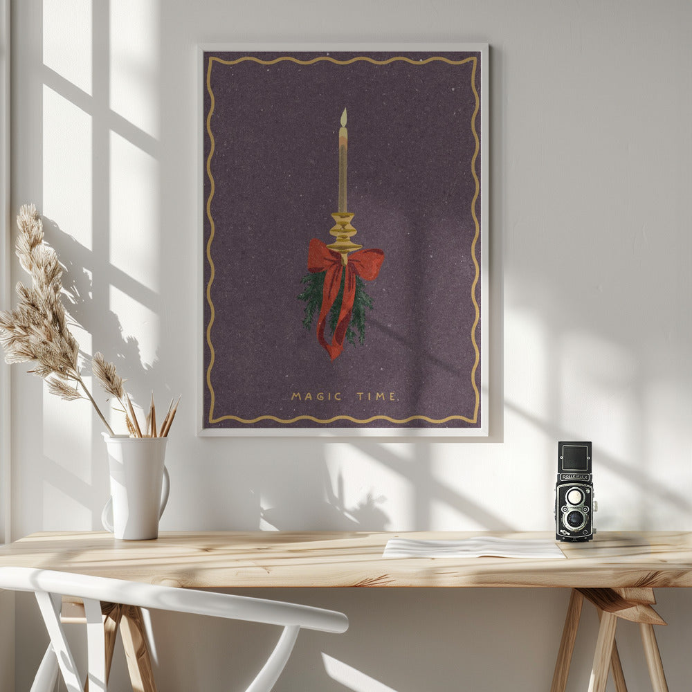 Wall art Candle with bow and spruce sprigs Canvas Print