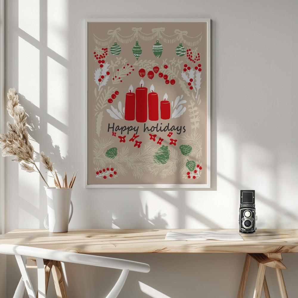 Wall art happy holidays - folk art illustration Canvas Print
