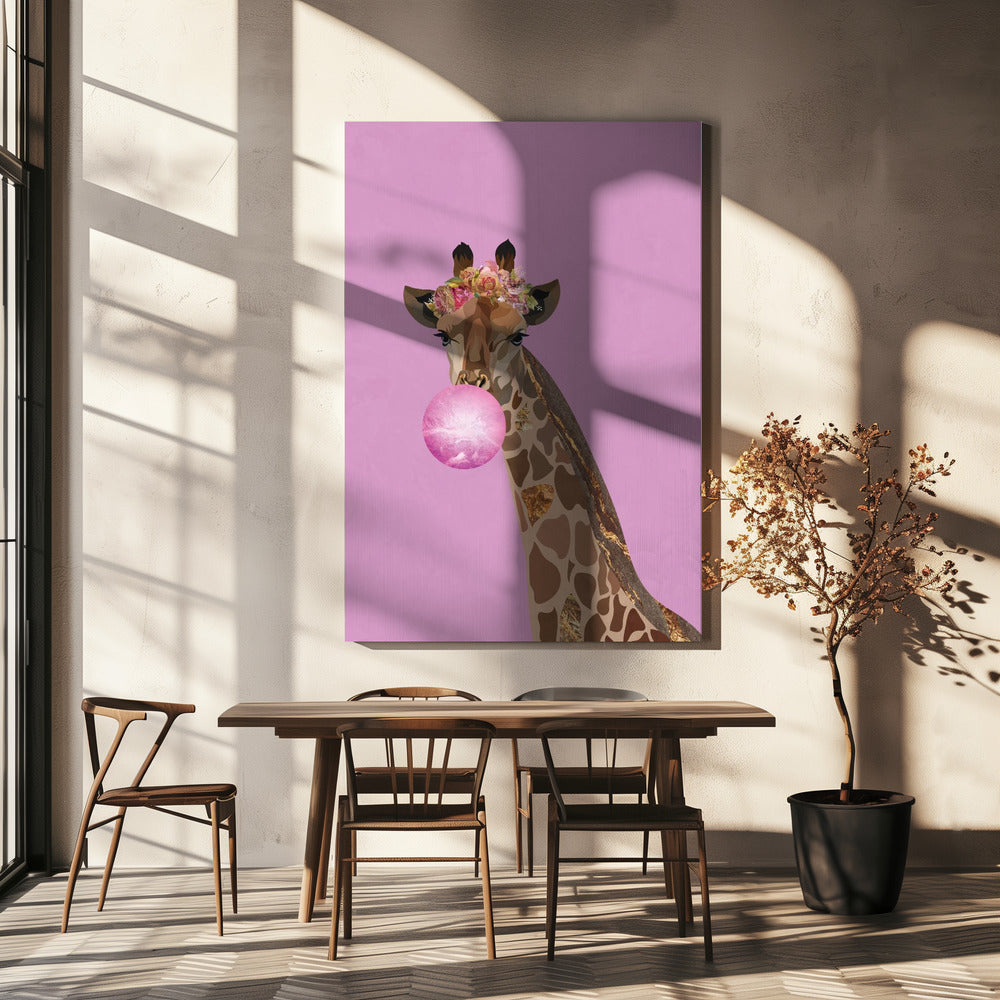 Wall art Giraffe pink bubblegum