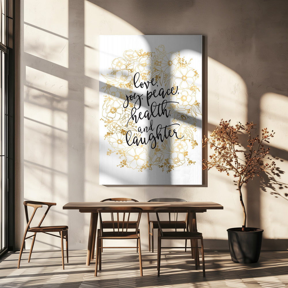 Wall art Holiday wishes with gold flowers Canvas Print