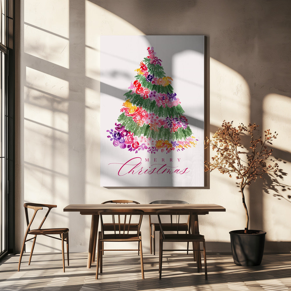 Wall art Floral Christmas tree in pink Canvas Print