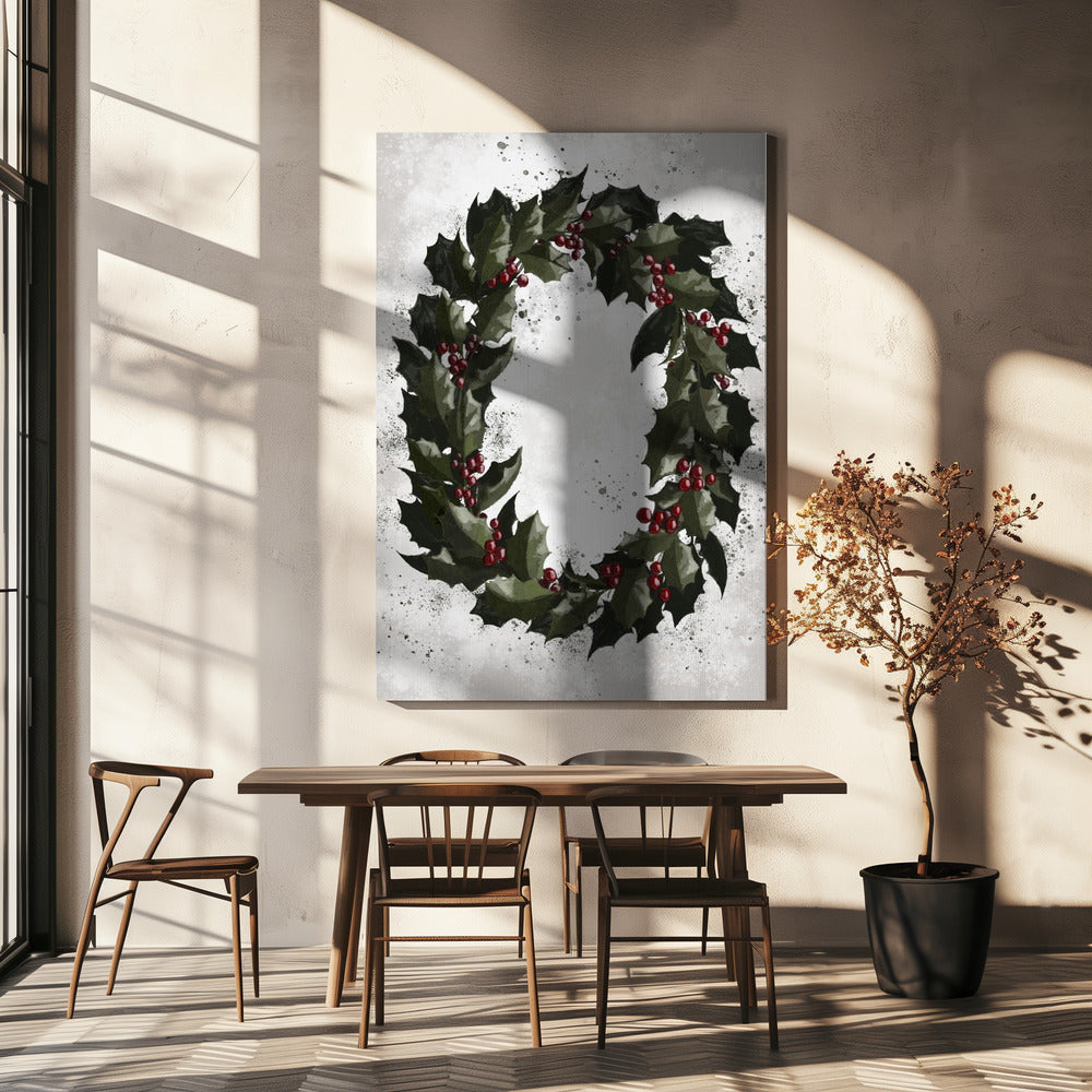Wall art Splatters holly wreath Canvas Print