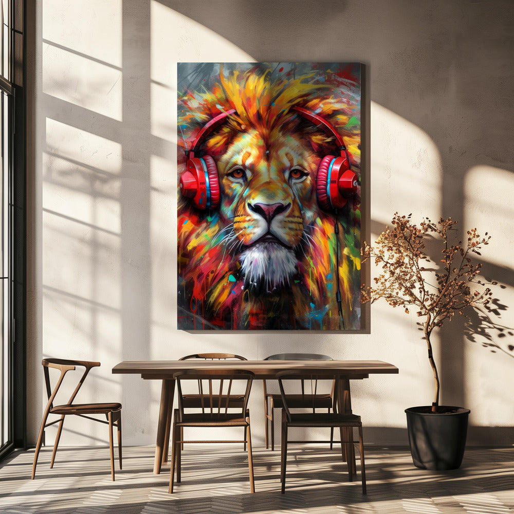 Wall art Lion With Headphones animal