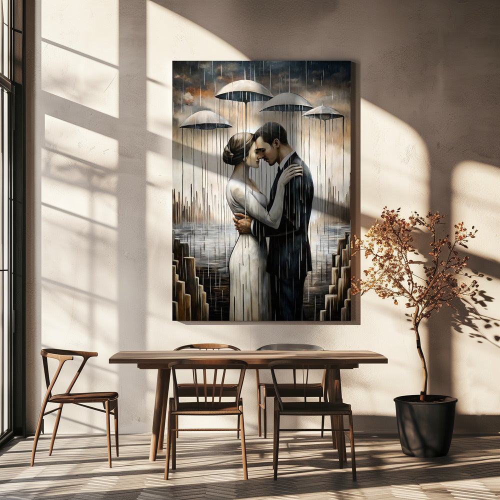 A Kiss Beneath the Floating Umbrellas-Wall Art