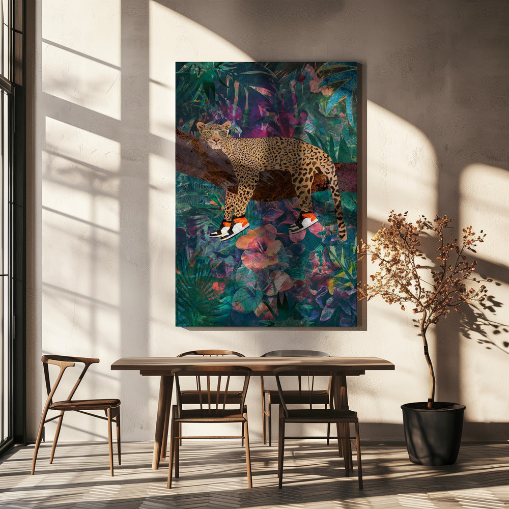 Wall art Tropical Floral Jungle - Leopard wearing shoes