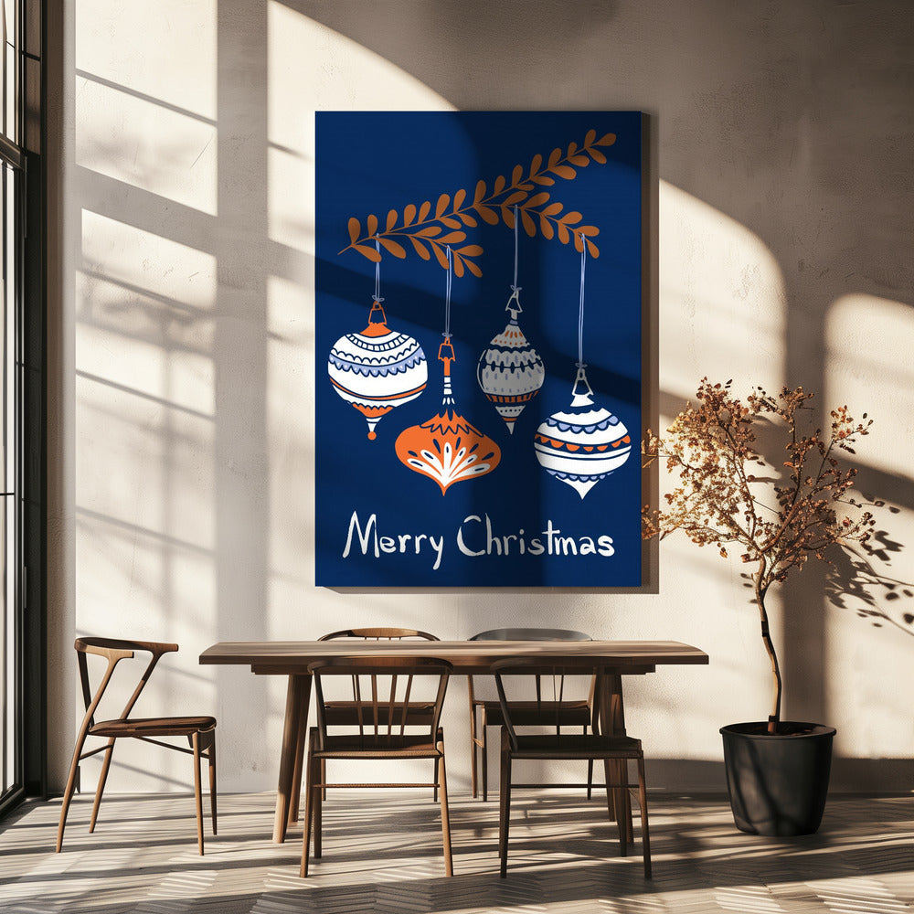 Wall art Cheerful little Christmas baubles blue Canvas Print