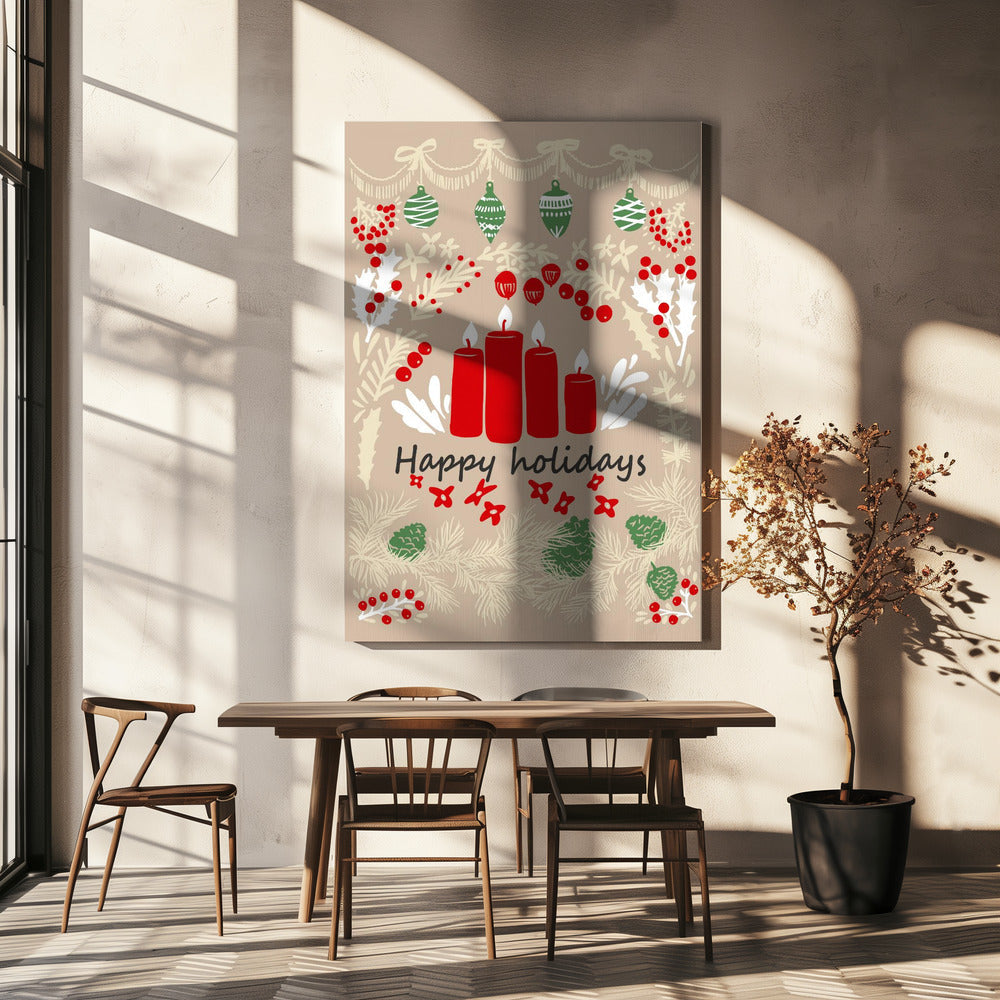 Wall art happy holidays - folk art illustration Canvas Print