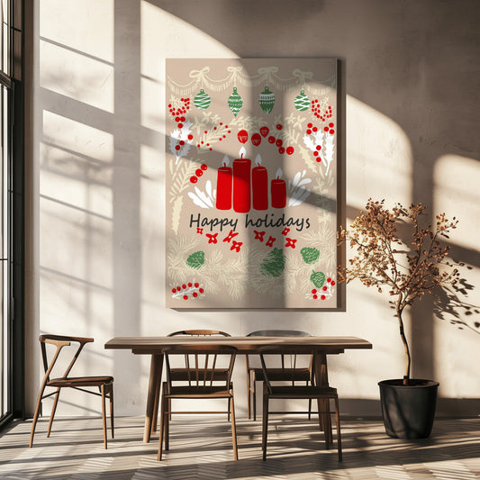 Wall art happy holidays - folk art illustration Canvas Print