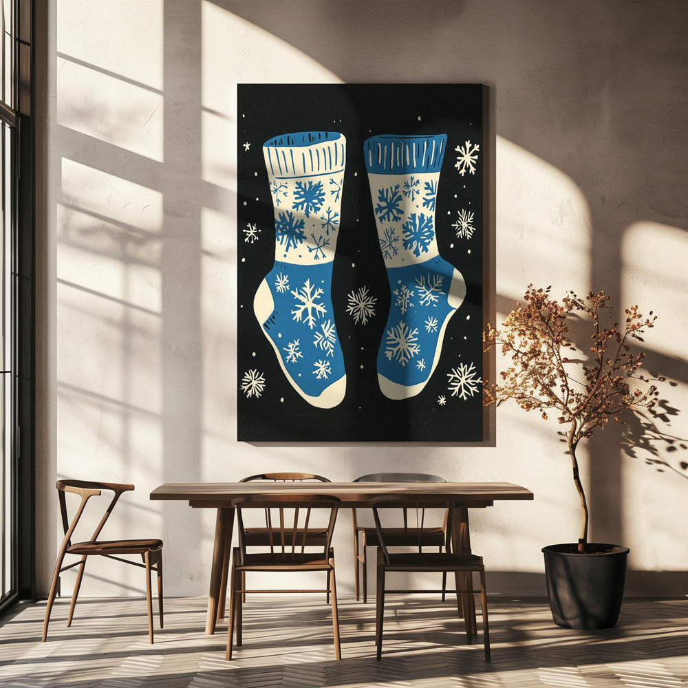 Wall art Vintage Socks Knittwear Blue On Black Canvas Print