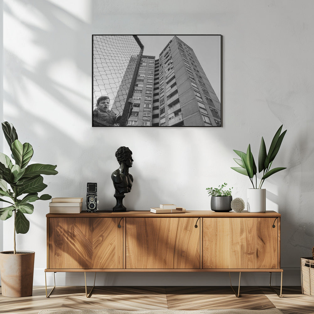 Wall art The boy behind the fence