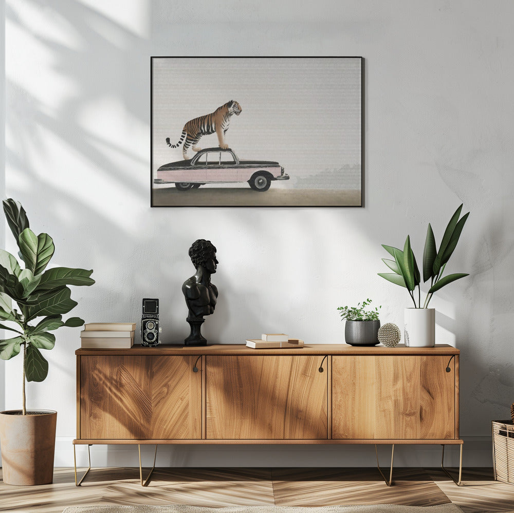 Wall art Tiger on a car roof