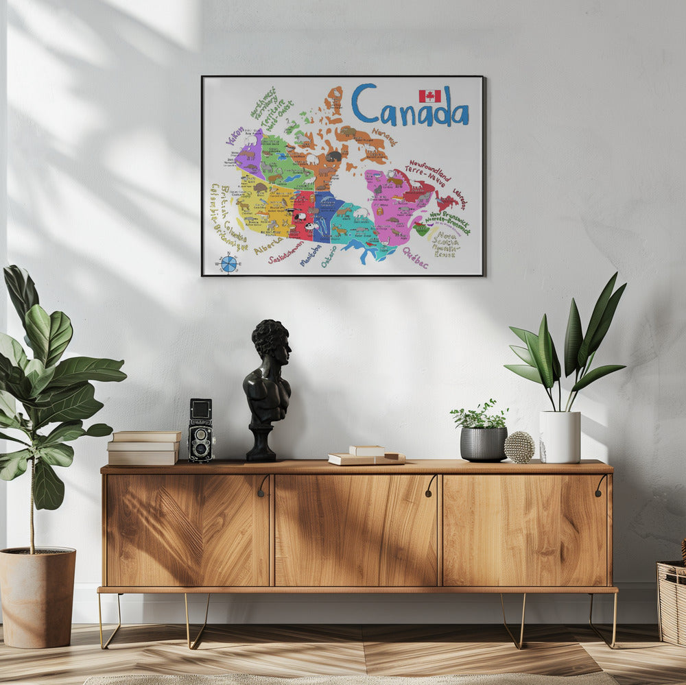 Wall art Illustrated Map of Canada with Animals by Carla Daly
